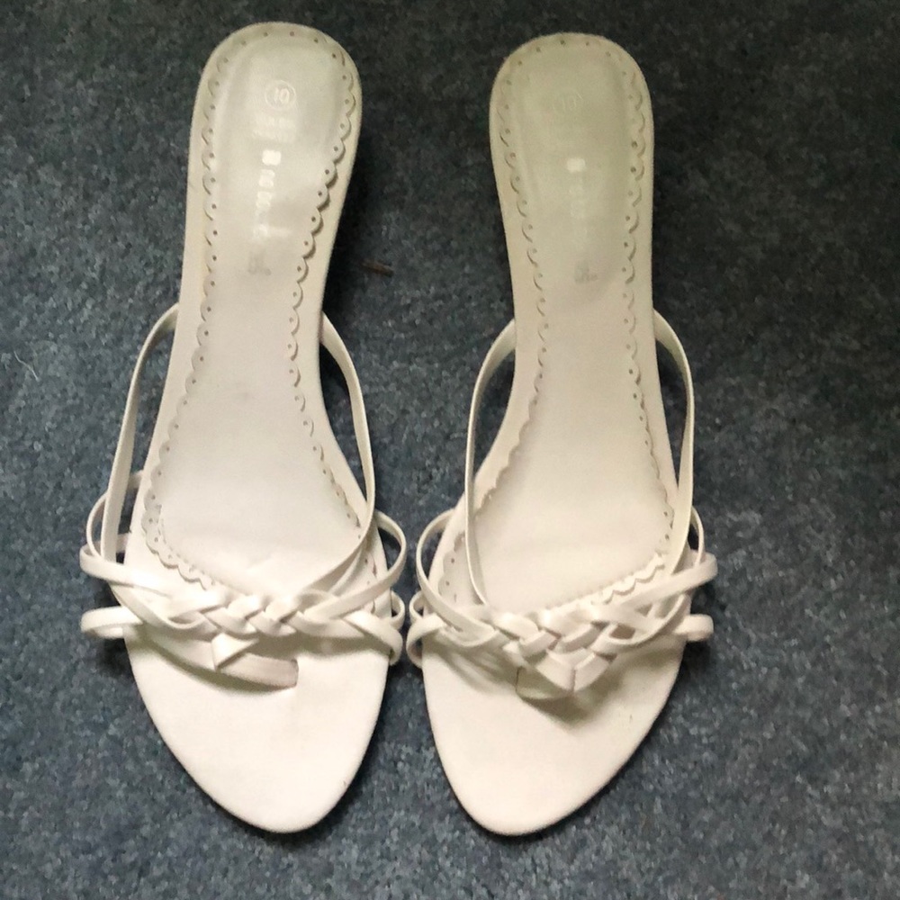 White kitten heel sandals!